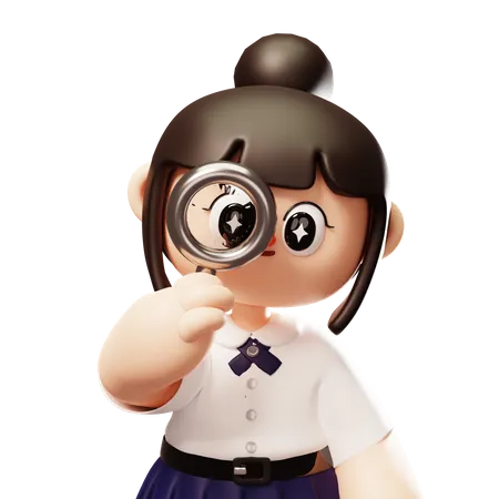 Female Student Holding Magnifier  3D Illustration