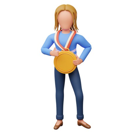 Female Student Holding Medal  3D Icon