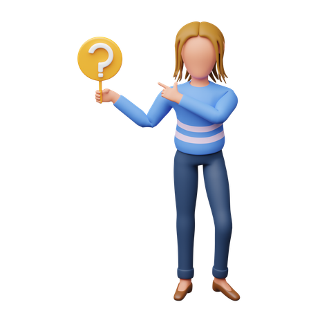 Female Student Holding Question Mark  3D Illustration