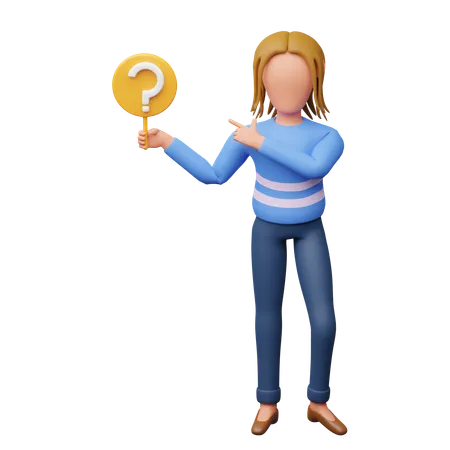 Female Student Holding Question Mark  3D Illustration