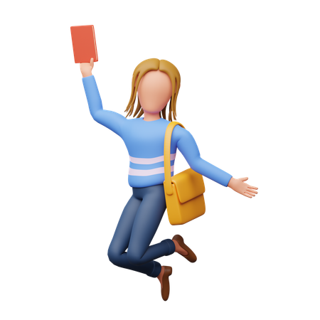 Female Student Jumping  3D Illustration