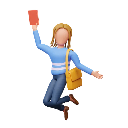 Female Student Jumping  3D Illustration