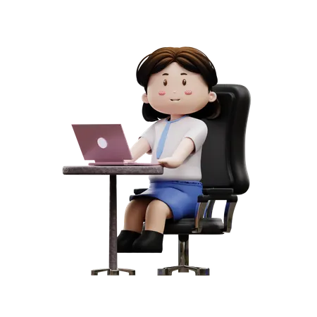 Female student playing laptop  3D Illustration