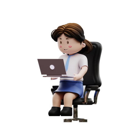 Female student playing laptop  3D Illustration