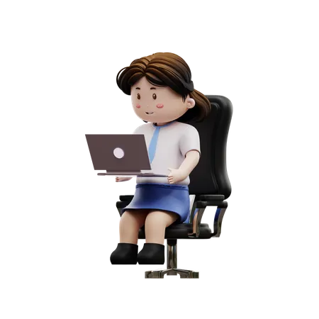 Female student playing laptop  3D Illustration