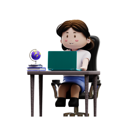 Female student playing laptop  3D Illustration