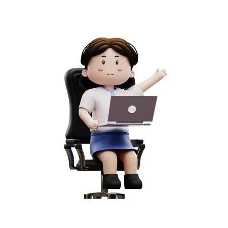 Female student playing laptop 3D Illustration