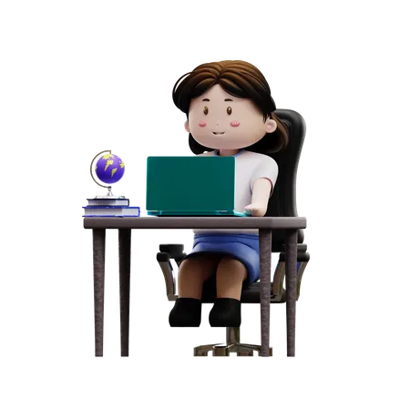 Female student playing laptop  3D Illustration