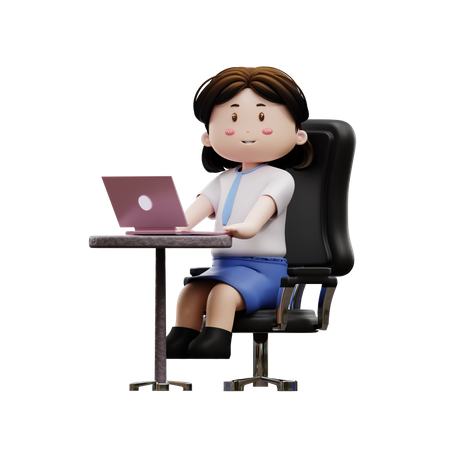 Female student playing laptop  3D Illustration