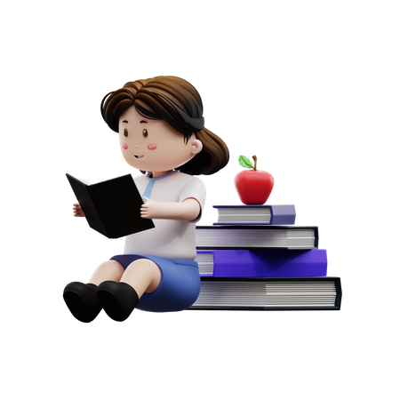 Female student reading a book  3D Illustration