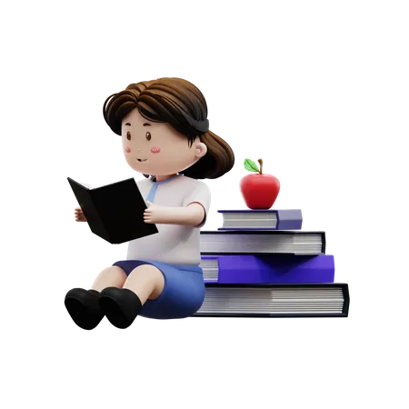 Female student reading a book  3D Illustration