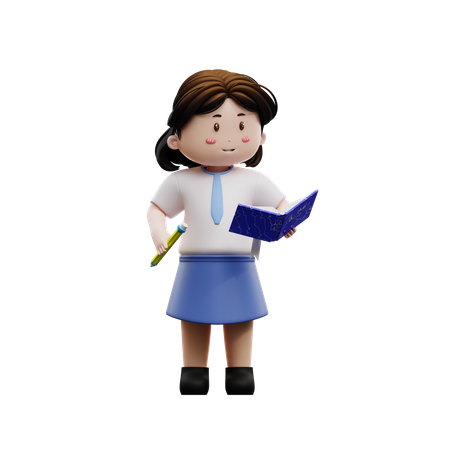 Female student reading a book  3D Illustration