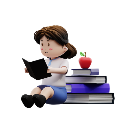Female student reading a book 3D Illustration