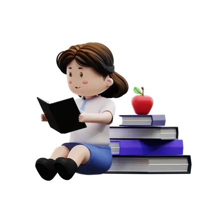 Female student reading a book 3D Illustration