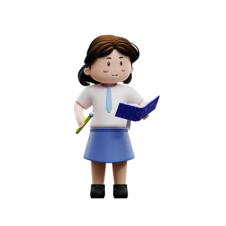 Female student reading a book  3D Illustration