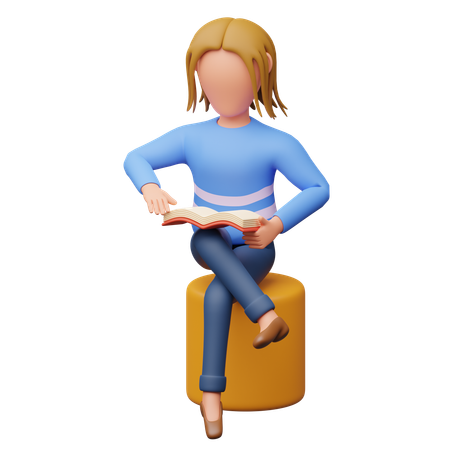 책을 읽는 여학생  3D Illustration