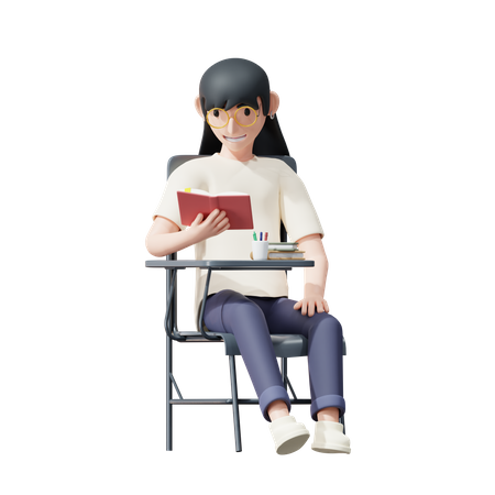 Female student reading book 3D Illustration