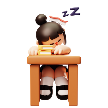 Female Student Sleeping In Class  3D Illustration