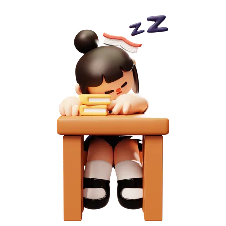 Female Student Sleeping In Class  3D Illustration