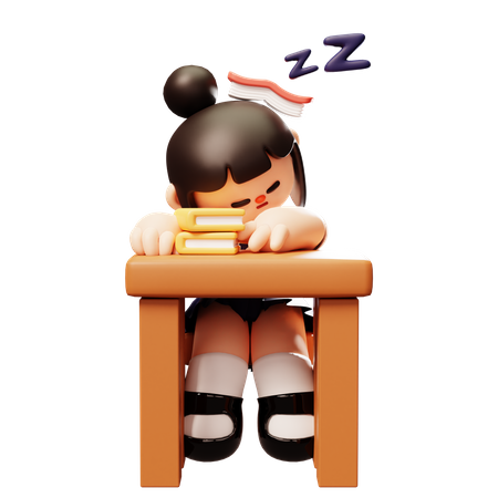 Female Student Sleeping In Class  3D Illustration
