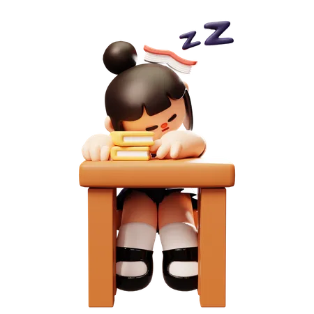 수업시간에 자고 있는 여학생  3D Illustration