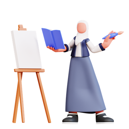 Female Student Taking Art Education  3D Icon
