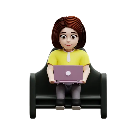 Female student using laptop for online study  3D Illustration