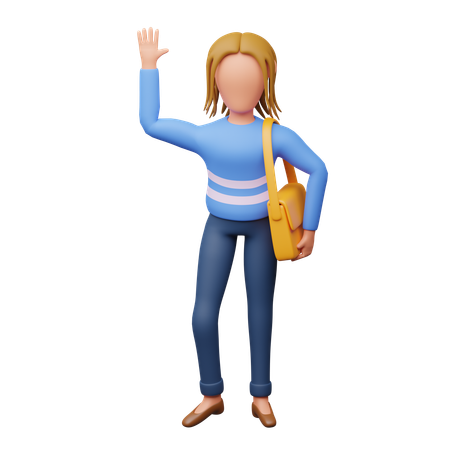 Female Student Waving Hand  3D Illustration