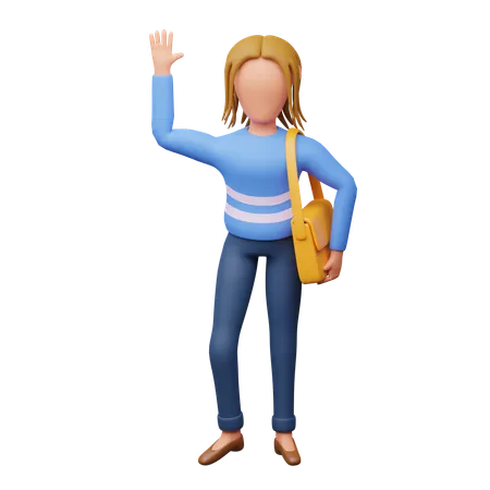 Female Student Waving Hand  3D Illustration