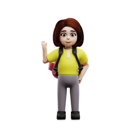 Female student wearing school bag  3D Illustration