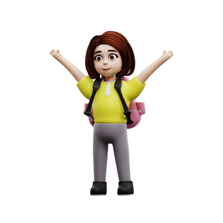 Female student wearing school bag  3D Illustration