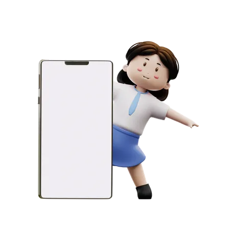 Female student with mobile phone  3D Illustration