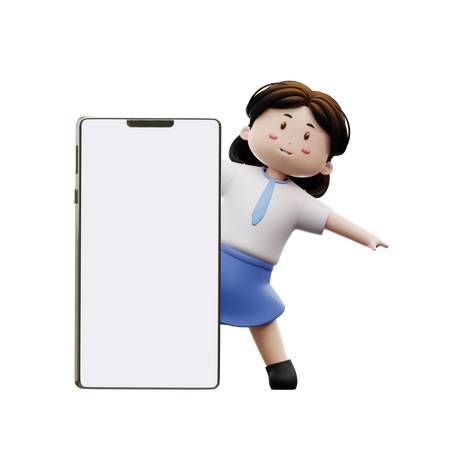 Female student with mobile phone  3D Illustration