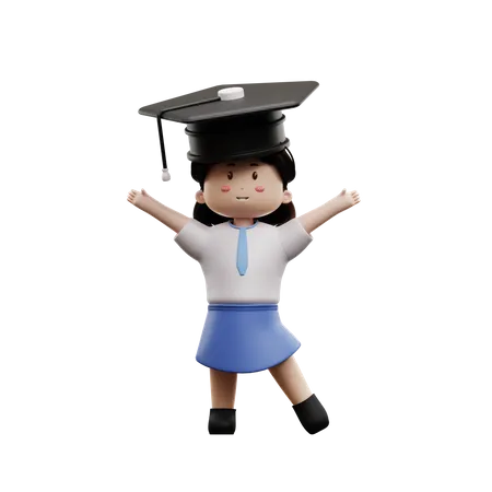 Female students wearing graduation caps  3D Illustration