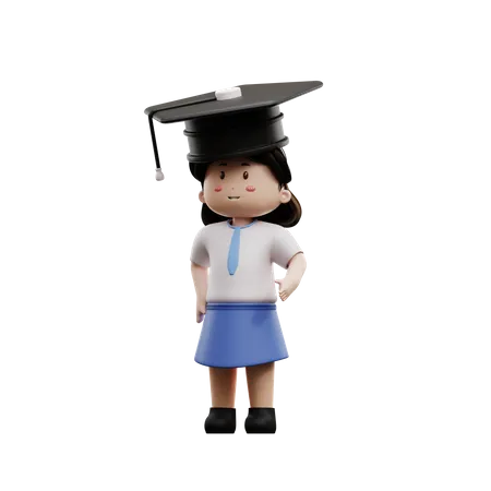 Female students wearing graduation caps  3D Illustration