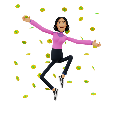 Female Successful Investor jumping in air  3D Illustration