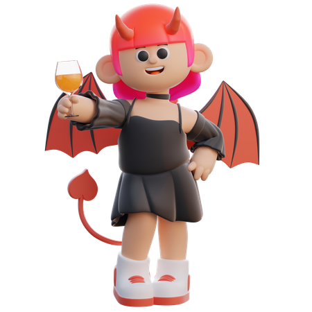 Female Succubus Holding Drink  3D Icon