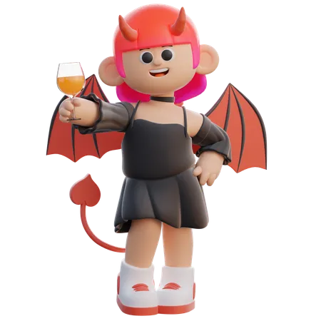 Female Succubus Holding Drink  3D Illustration