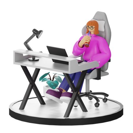 Female Taking Coffee Break After Work  3D Illustration