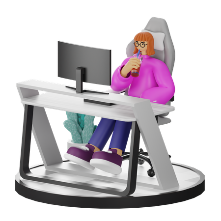 Female Taking Coffee Break After Work  3D Illustration