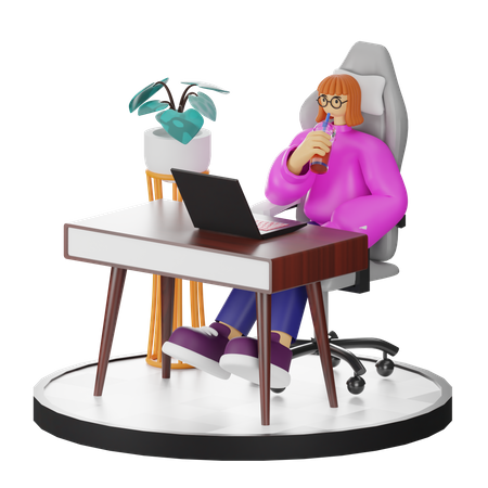 Female Taking Coffee Break After Work  3D Illustration