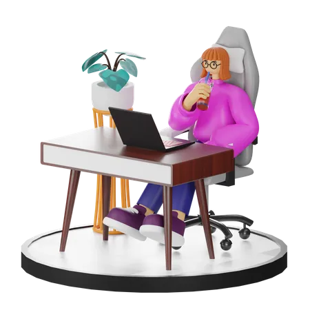 Female Taking Coffee Break After Work  3D Illustration