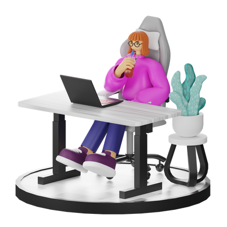 Female Taking Coffee Break After Work  3D Illustration