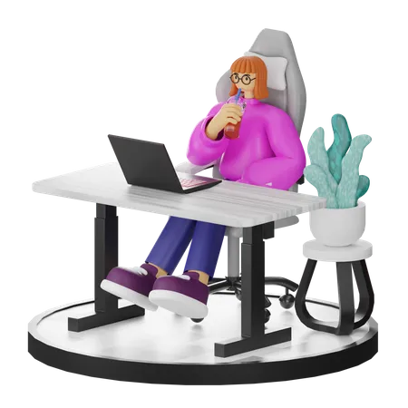 Female Taking Coffee Break After Work  3D Illustration