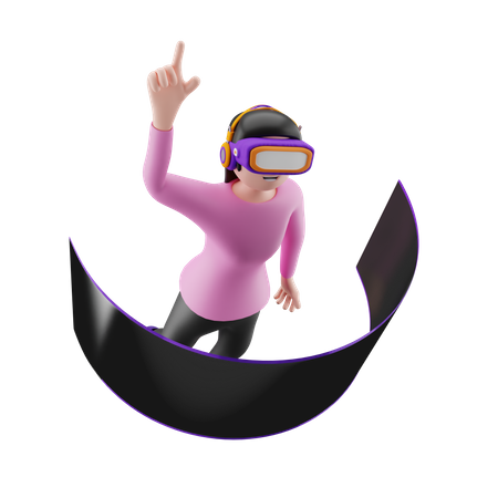 Female taking panorama experience using vr goggles  3D Illustration