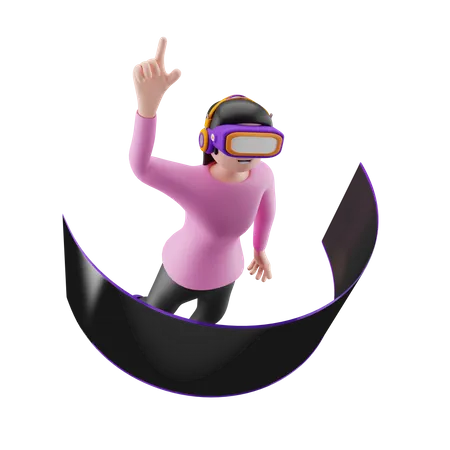 Female taking panorama experience using vr goggles 3D Illustration