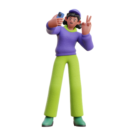 Female Taking Photo Selfie With Smartphone  3D Illustration