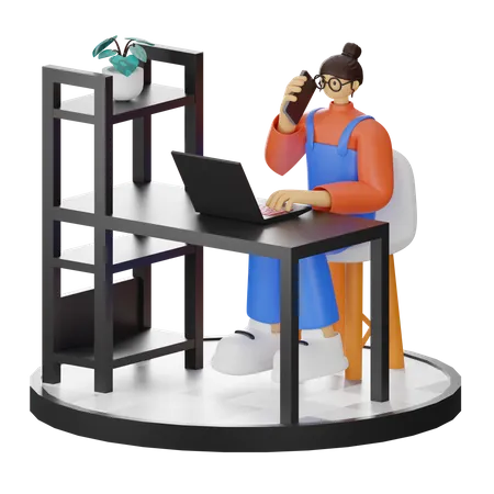 Female Talking On Phone  3D Illustration