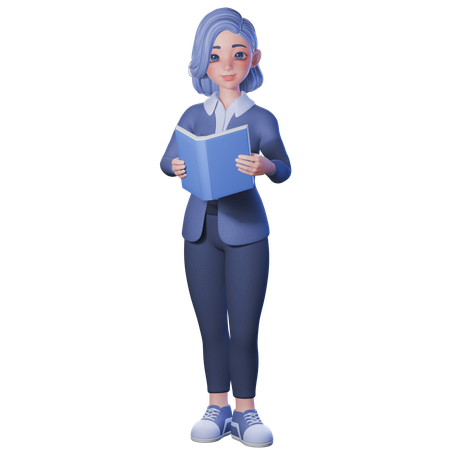책을 들고 읽는 여교사  3D Illustration