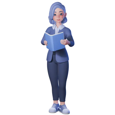 책을 들고 읽는 여교사  3D Illustration